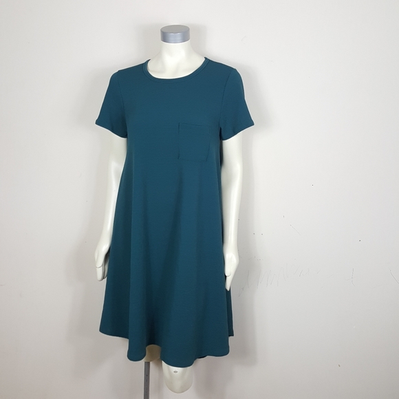 LulaRoe Carly Dress Hi Low Teal Short Sleeve - Picture 2 of 5